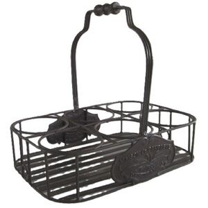 VINTAGE French bottle carrier rustic metal country drink glass caddy basket